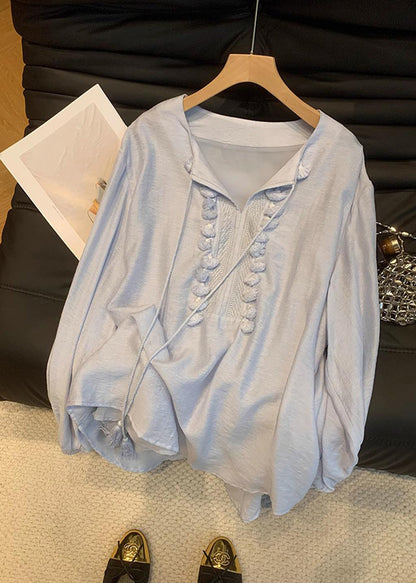 Novelty White O-neck Patchwork Tassel Chiffon Shirts Fall