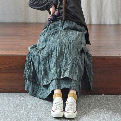 Literary Retro Cotton and Linen Distressed Linen Skirt
