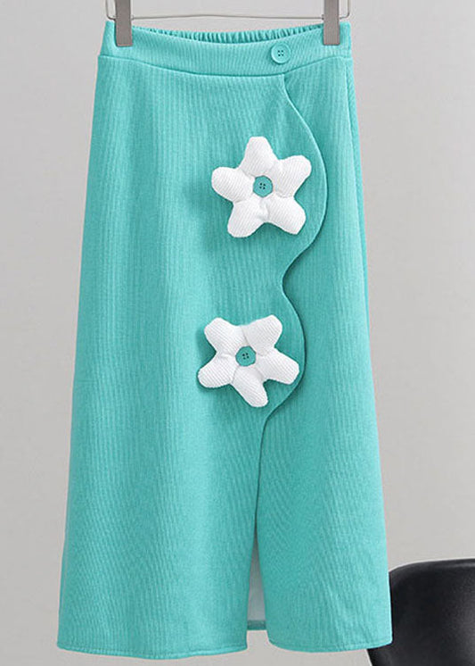 Green Asymmetrical Knit Skirt Spring