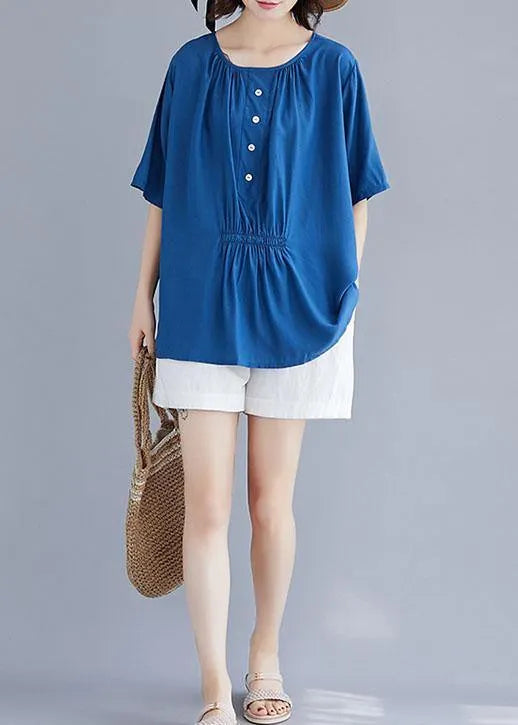 Style O Neck Half Sleeve Cotton Box Top Wardrobes Blue Blouse Summer