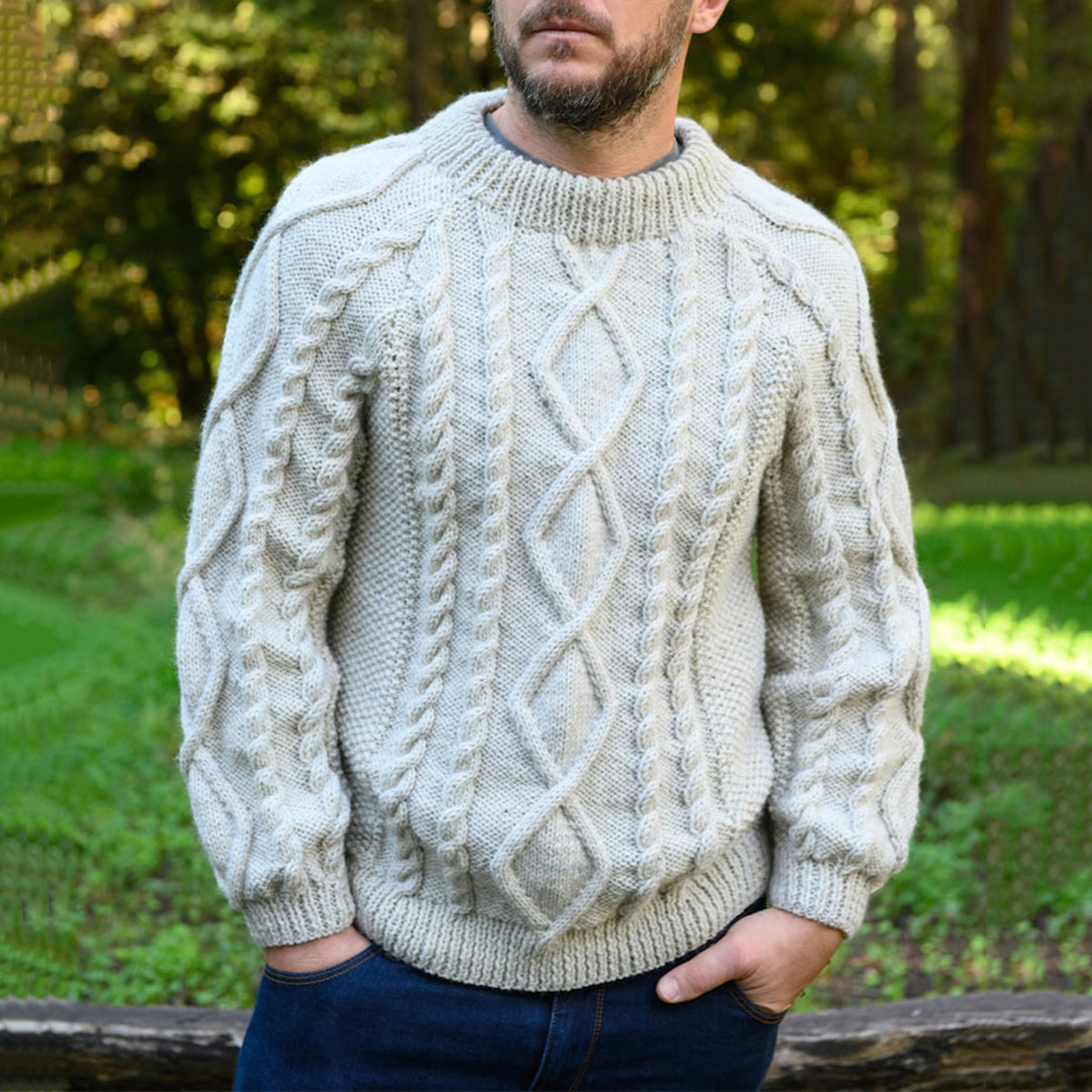 Men'S Aran Knitted Patterned Pullover Sweater elevenforest