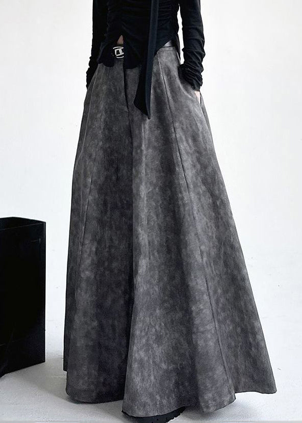 Grey High Waist Pockets Maxi Skirt Spring