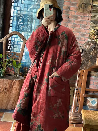 Winter Double Cotton Yarn Loose Stand Collar Coat