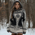 Women's Vintage Viking Celtic Knot Vegvisir Rune Knit Sweater Dress