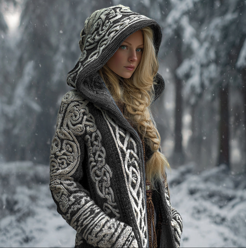 Viking Style Women's Thick Sweater Coat artswardrobe