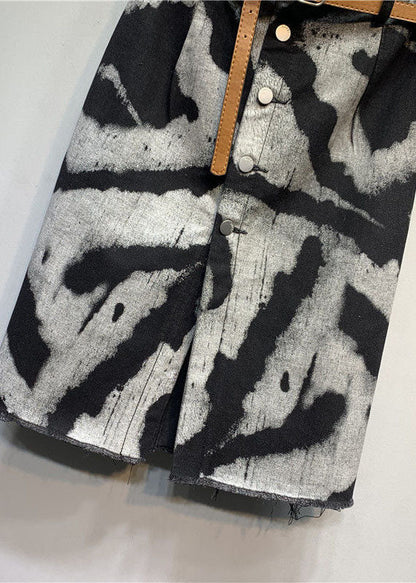 Retro Black Front Open Button Denim Skirts Summer