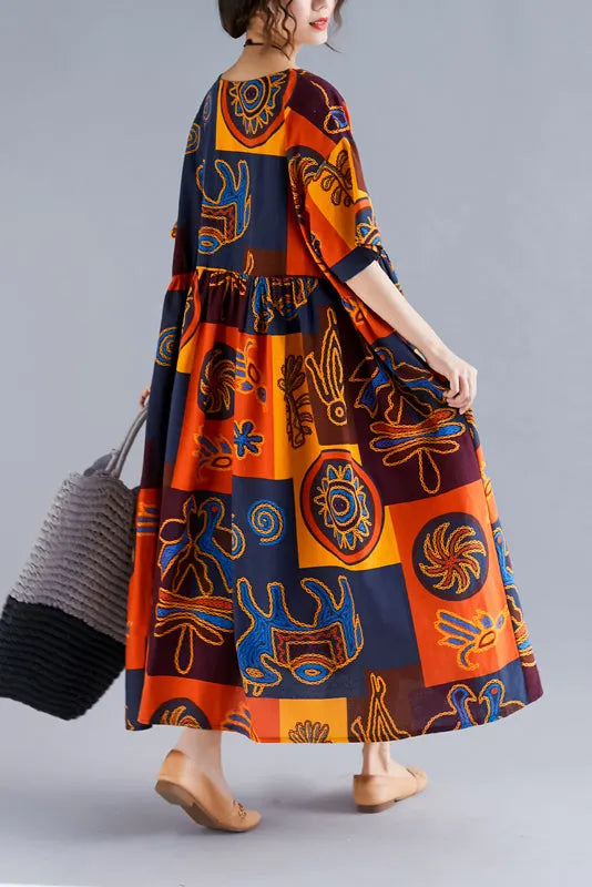 Linen Robes Pakistani Wardrobes O Neck Cinched Art Summer Dresses
