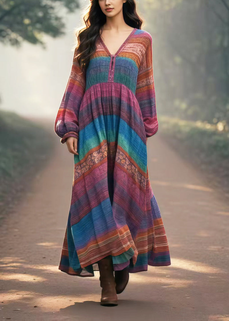 Multicolour Oversized Print Cotton Long Dresses Spring