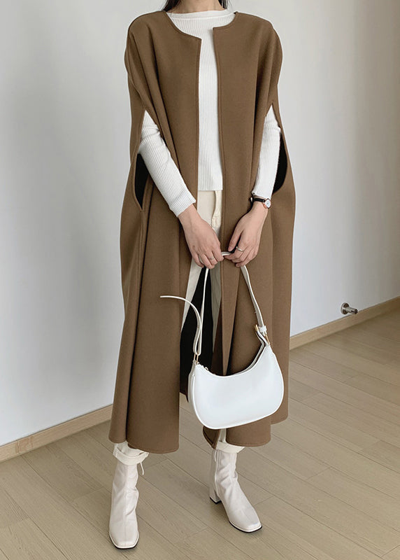 Coffee Original Design Woolen Coats Sleeveless