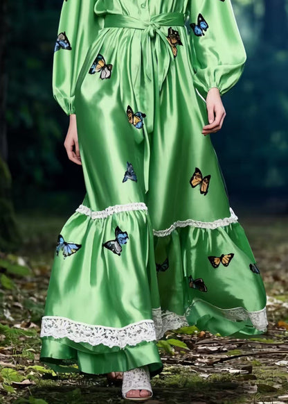 Polychrome Butterfly Patchwork Lace Silk Tunic Dress Spring