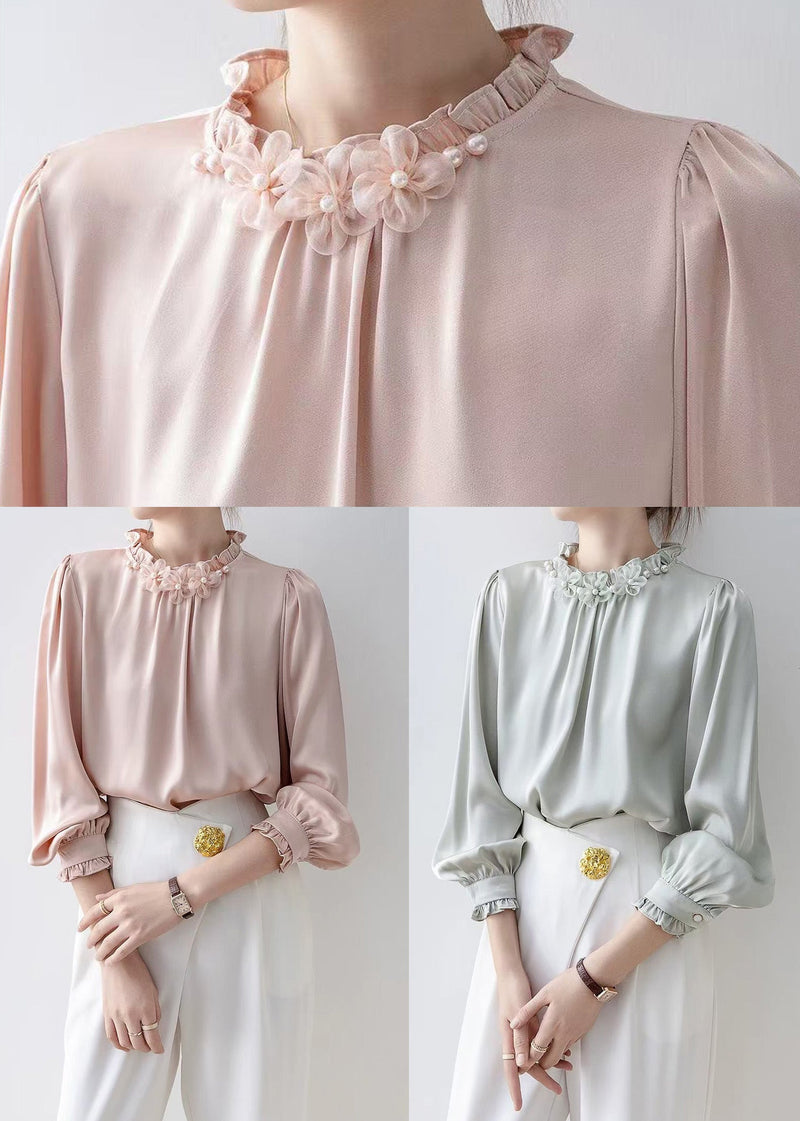 Pink Ruffled Chiffon Tops Spring
