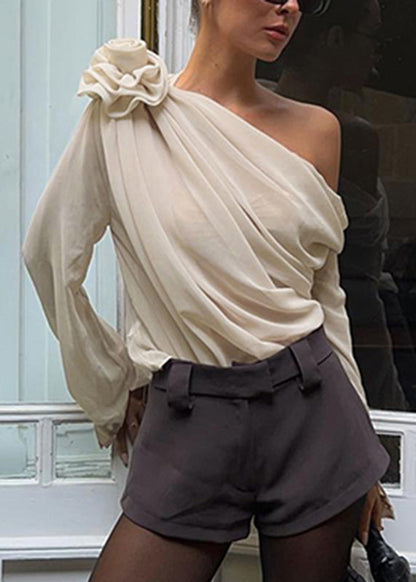 Brief Apricot One Shoulder Chiffon Top Spring