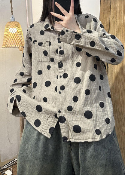 White Peter Pan Collar Cotton Dot Shirt Tops Spring