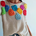 Women's Colorful Floral Relief Art Knitting Patterns Art Cozy Sweater artswardrobe