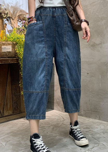 Diy Blue Pockets Denim Pants Spring