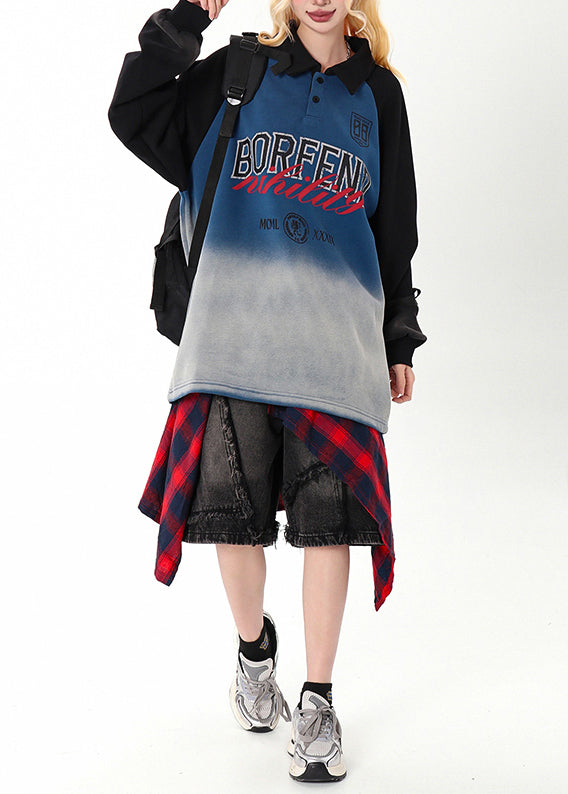 Gradient Color Oversized Patchwork Cotton Sweatshirt Spring