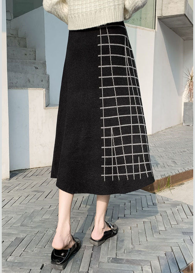 Boutique Black Plaid Knit a Line Skirts Winter