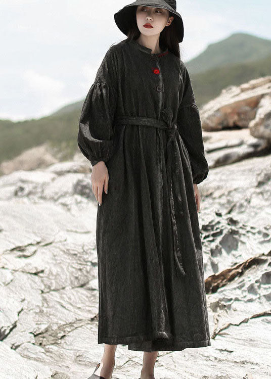 Black Patchwork Corduroy Dress Cinched