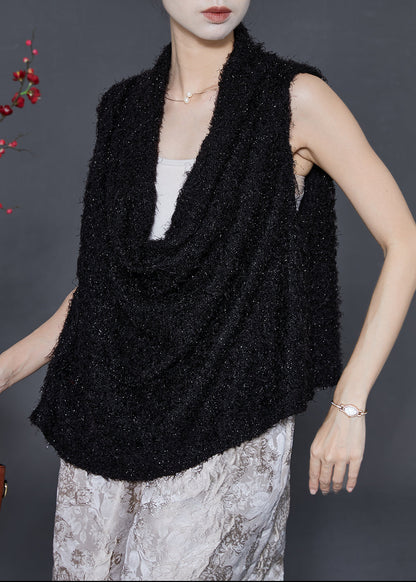 Black V Neck Warm Fuzzy Fur Fluffy Vest Spring