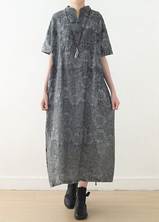 Art Dark Gray Linen Wardrobes 18th Century Neckline Tie Waist Traveling Summer Dress