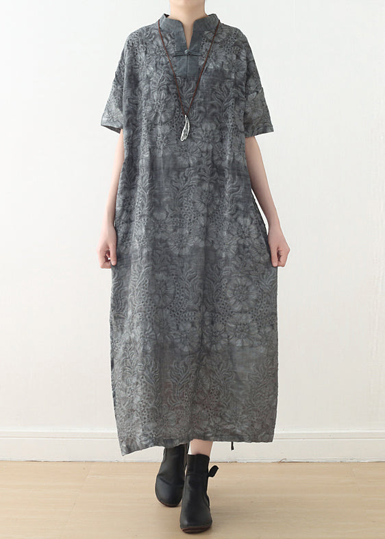 Art Dark Gray Linen Wardrobes 18th Century Neckline Tie Waist Traveling Summer Dress