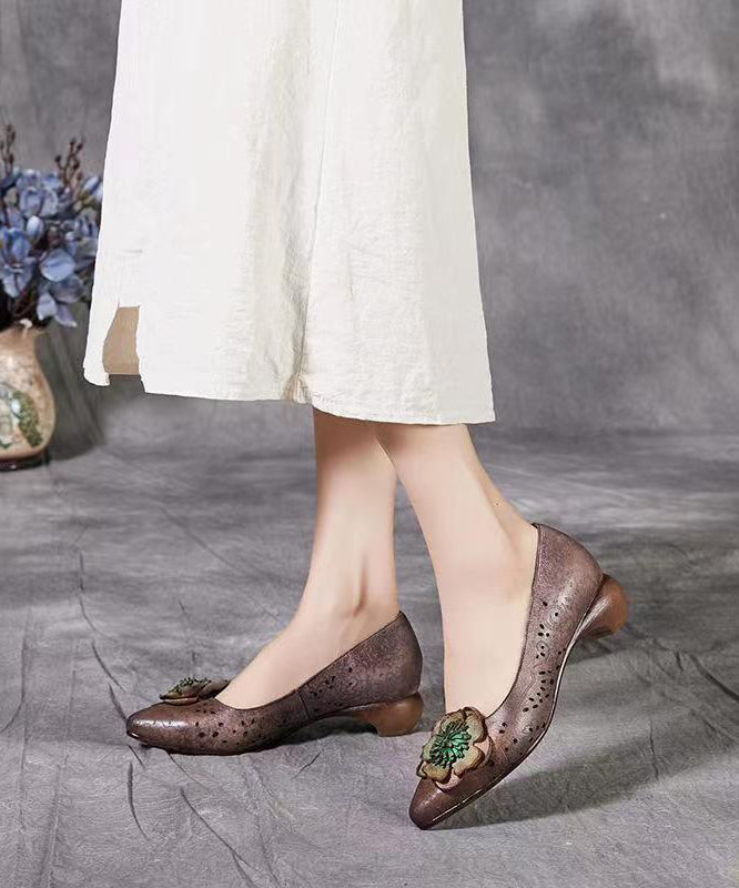 Coffee Hollow Out Splicing Chunky Sandals