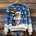 Comstylish Christmas Cat Art Women's Cozy Plush Sweater
