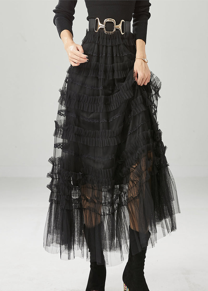 Black Ruffled Tulle Vacation Skirts Fall