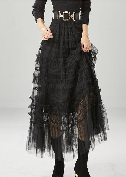 Black Ruffled Tulle Vacation Skirts Fall