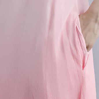 Fine Cotton Dresses Fake Two-piece Pockets Retro Pink Summer Dress