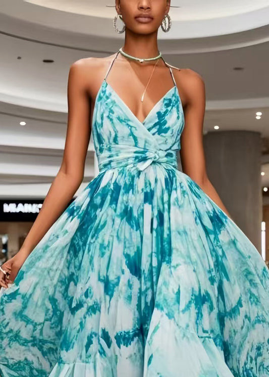 Blue Print Exra Large Hem Chiffon Mini Dress Summer