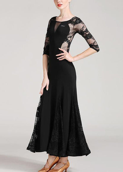 Black O Neck Lace Patchwork Dresses Half Sleeve