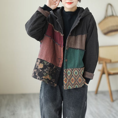 Padded Thick Loose Colorblock Denim Jacket