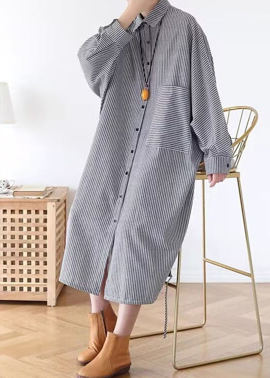 Original Design Striped Peter Pan Collar Shirts Dresses Spring