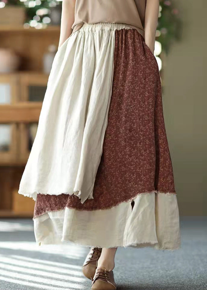 Asymmetrical Design Elastic Waist Layered Design Pockets Linen Skirt Summer