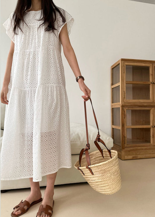 White Embroidered Cotton Party Dress Summer
