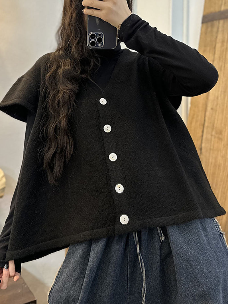 Artsy Knitted Button Sleeve Vest
