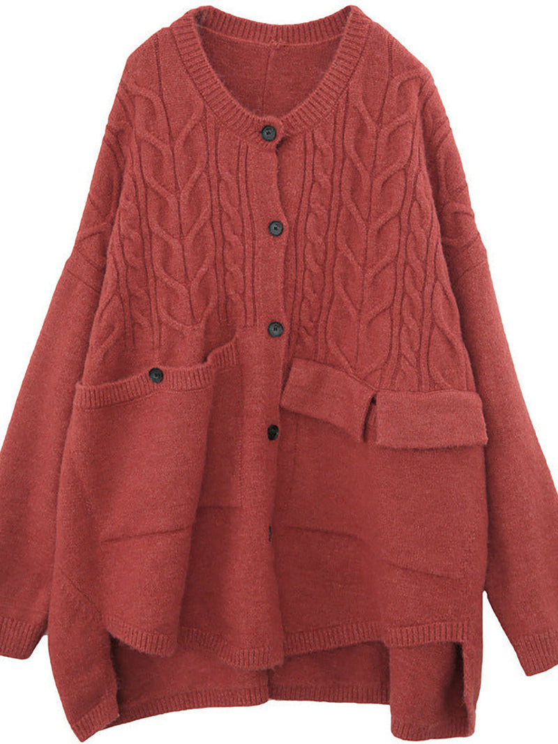 - Knitted Irregular Hem Breasted Cardigans Sweater