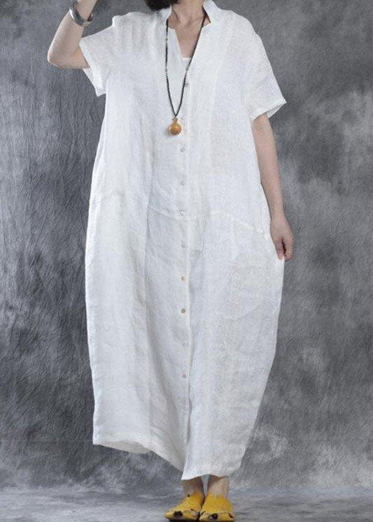 Linen Robes Omychic Summer Loose Fit Retro Linen Maxi Dress