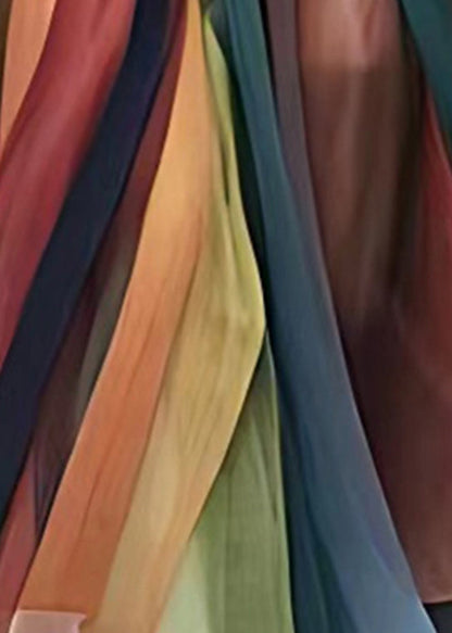 Rainbow High Waist Tie Waist Chiffon Maxi Skirt Summer