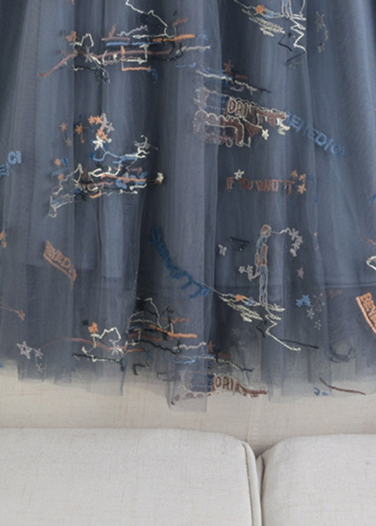 Grey Embroideried Letter Graphic Elastic Waist Skirts Summer