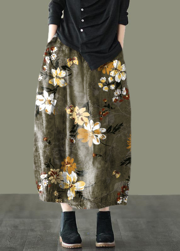 Indigo Geometry Retro Print a Line Pockets Fall Skirts