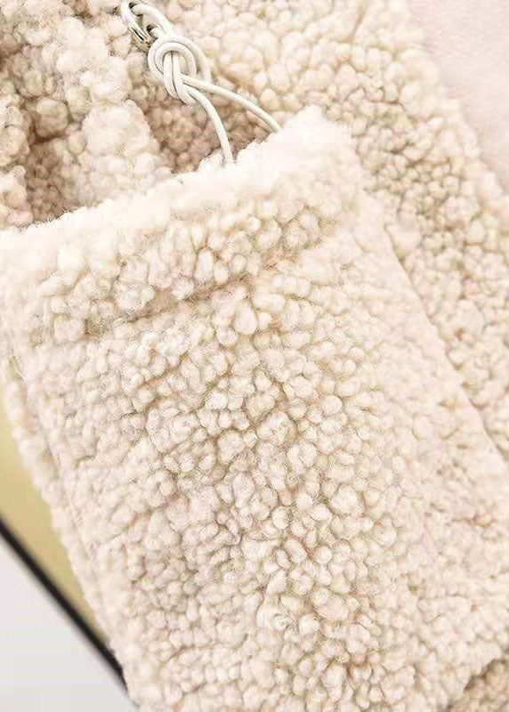 Loose Apricot Drawstring Faux Fur Winter Vest
