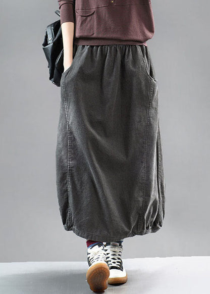 Grey Black Wrinkled Patchwork Corduroy Skirts