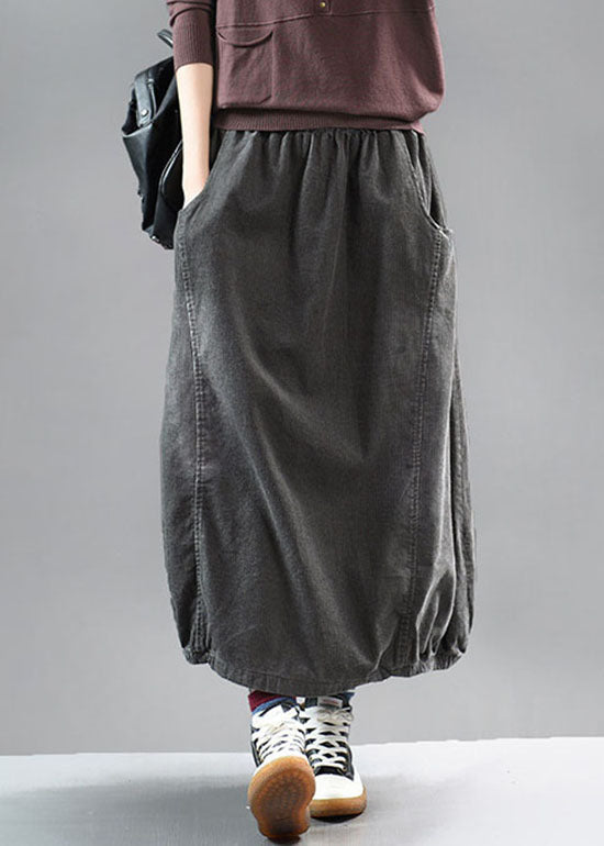 Grey Black Wrinkled Patchwork Corduroy Skirts