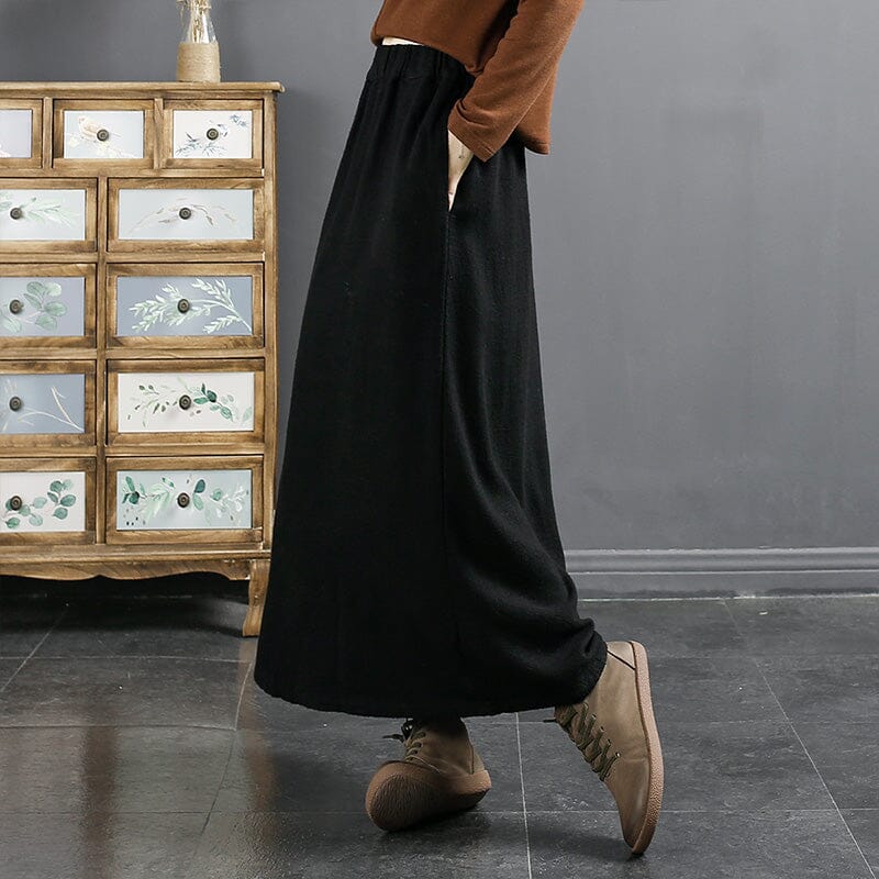 Autumn Retro Embroidery Linen A-line Skirt
