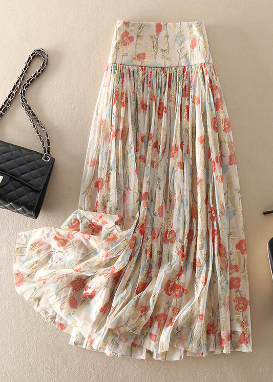 Fitted Zip Up Print Wrinkled Tulle Skirt Spring