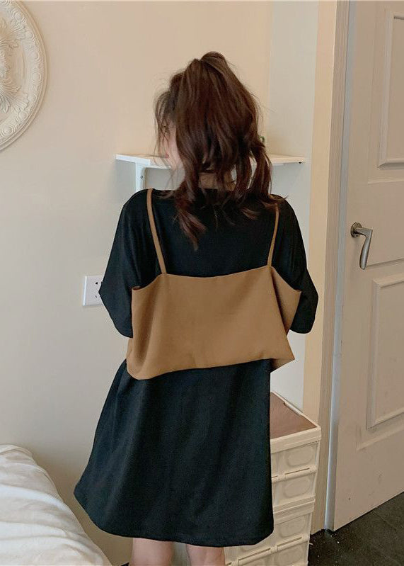 Black Oversized Patchwork Cotton Maxi Dresses Summer