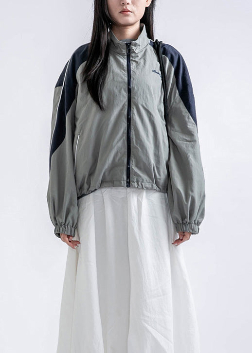 Red Zip Up Pockets Drawstring Patchwork Coat Fall