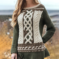 Women's Irish Pattern Jacquard Cozy Crew Neck Sweater elevenforest
